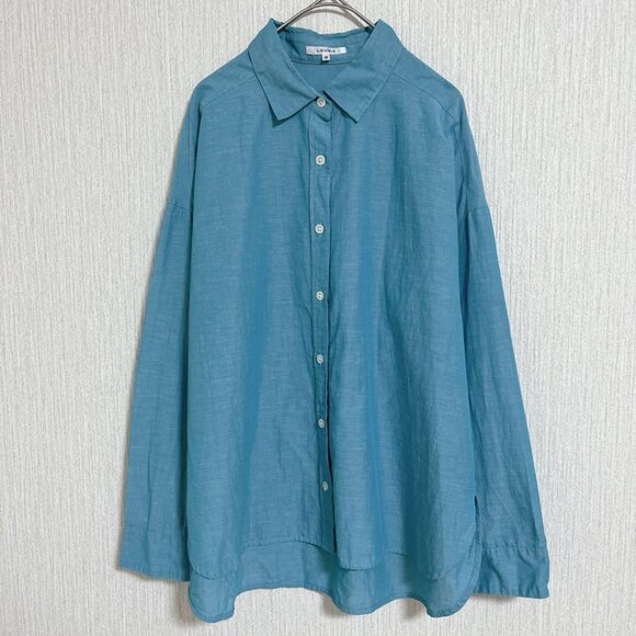 Sela Tops - Sela Linen Cotton Long Sleeve Shirt Blue